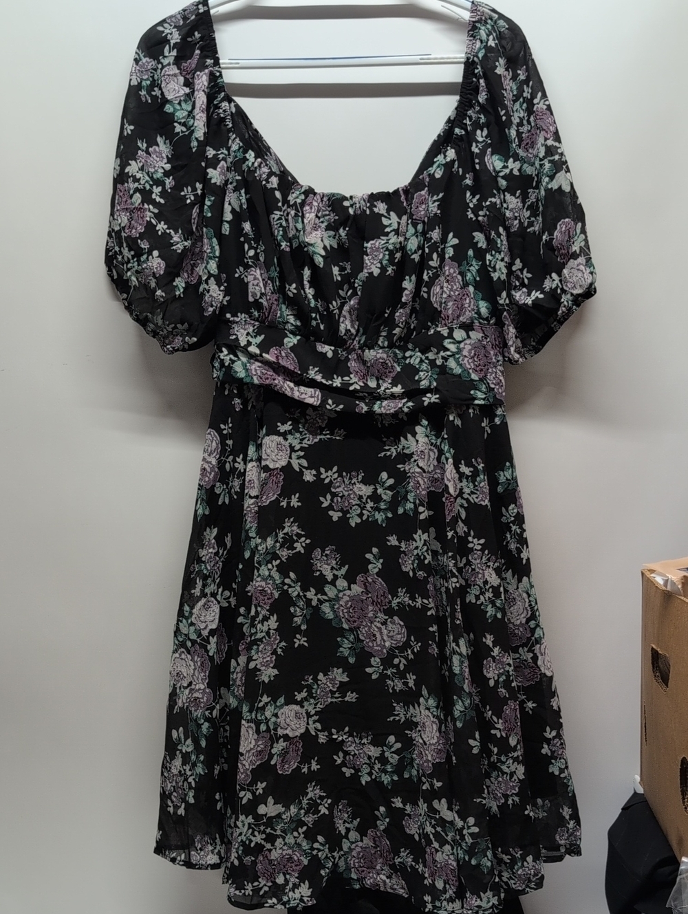 Black Floral TEEN PLUS /Adult Midi Dress - Lavender & Mint